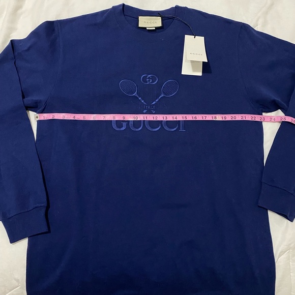 Gucci Blue Tennis GG Logo Long Sleeves Shirt Size Large - Picture 5 of 10